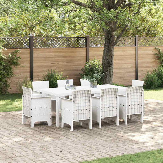 Garten Essgruppe 9 pcs Weiß Polt Rattan