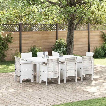 Garten Essgruppe 9 pcs Weiß Polt Rattan