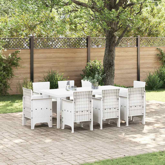Garten Essgruppe 9 pcs Weiß Polt Rattan
