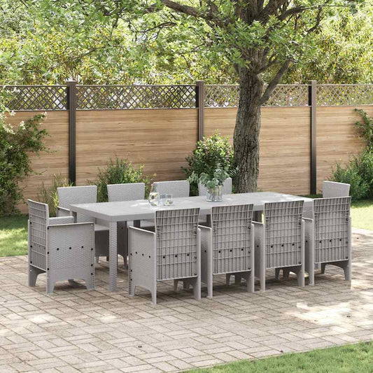 Garten Essgruppe 11 pcs Hellgrau Polt Rattan