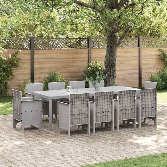 Garten Essgruppe 11 pcs Hellgrau Polt Rattan