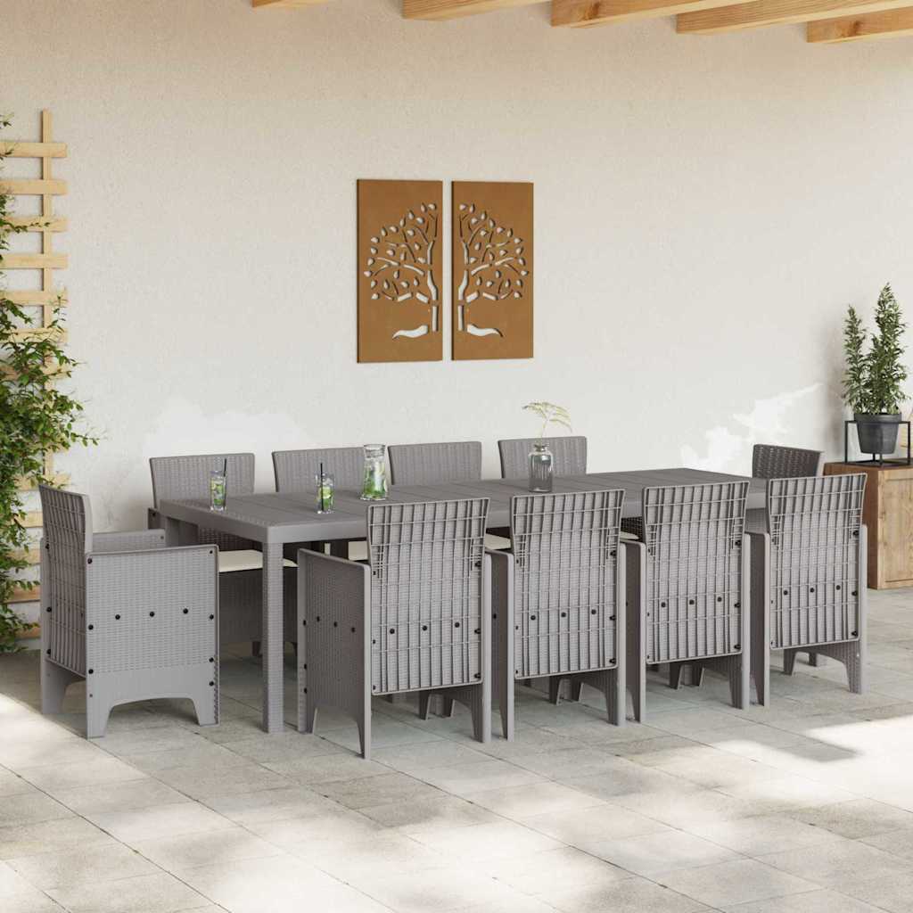 Garten Essgruppe 11 pcs Hellgrau Polt Rattan