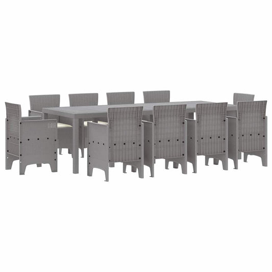 Garten Essgruppe 11 pcs Hellgrau Polt Rattan