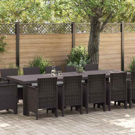 Garten Essgruppe 13 pcs Braun und Hellgrau Rattan und Kissen