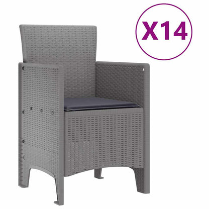 Garten Essgruppe 15 pcs Hellgrau Polt Rattan