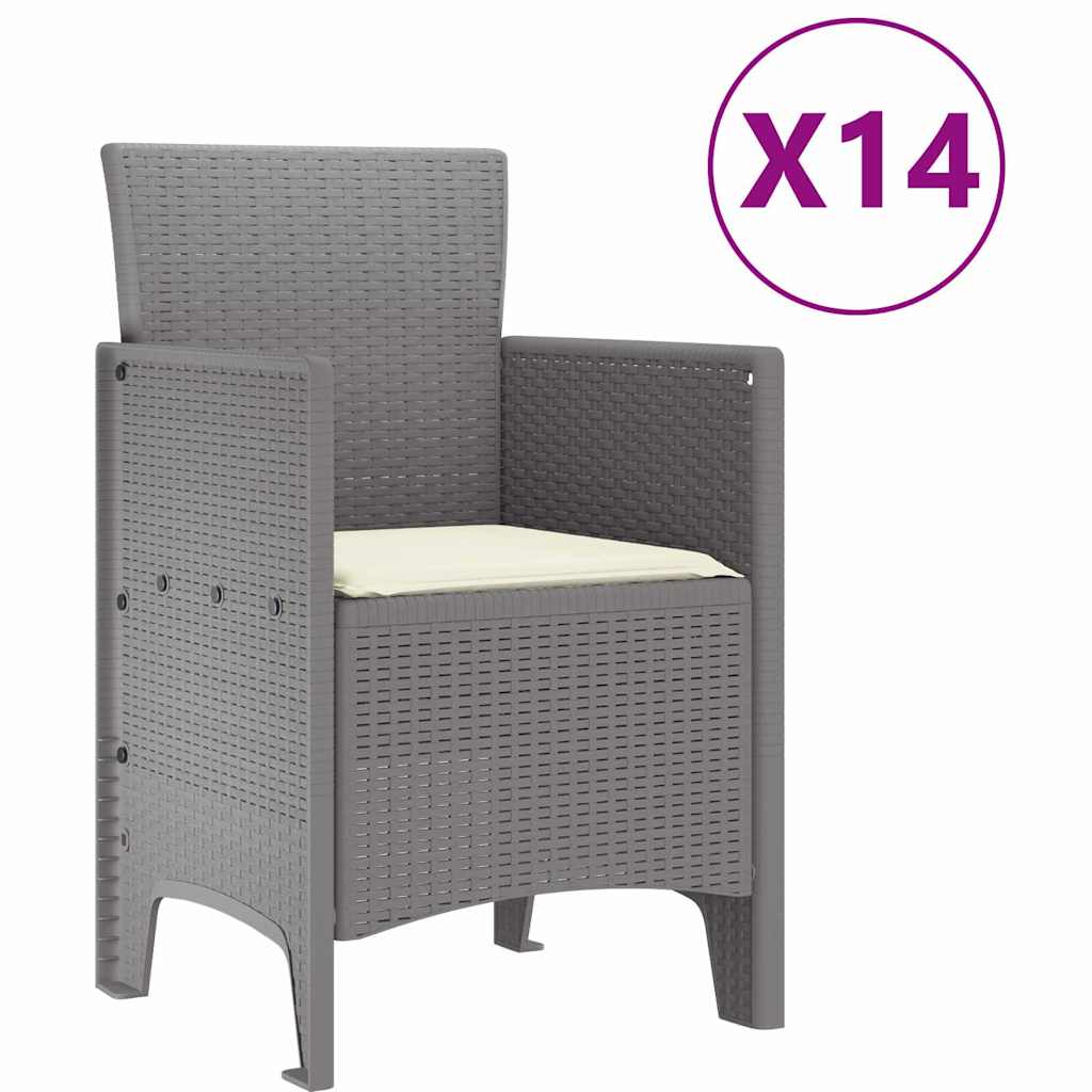 Garten Essgruppe 15 pcs Hellgrau Polt Rattan