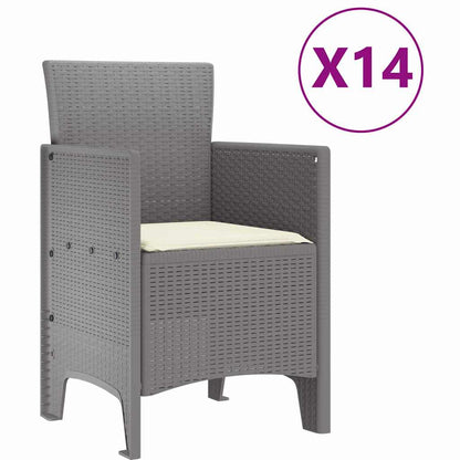 Garten Essgruppe 15 pcs Hellgrau Polt Rattan