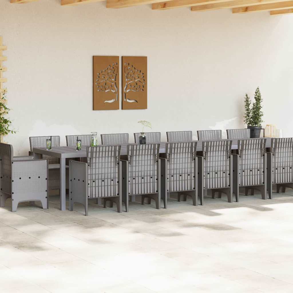 Garten Essgruppe 17 pcs Hellgrau Polt Rattan