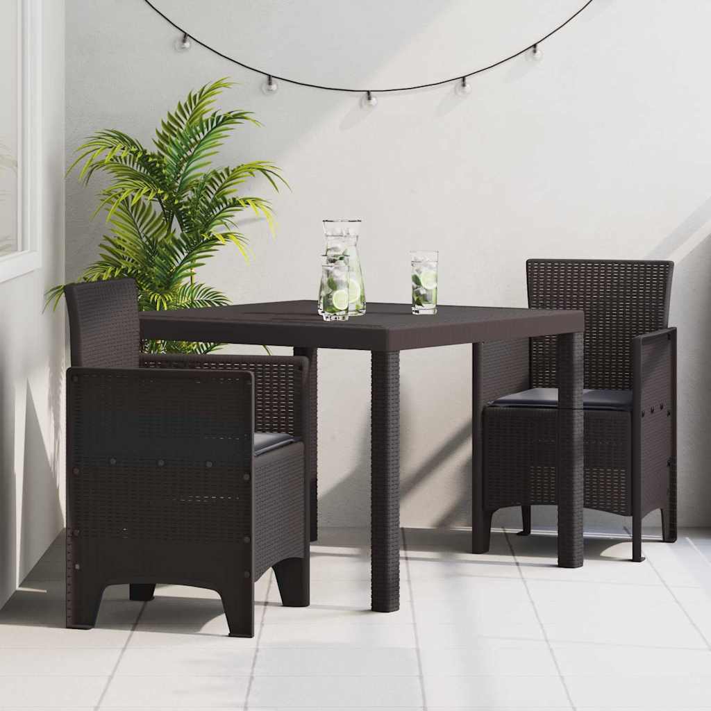 Garten Essgruppe 3 pcs Braun Polt Rattan