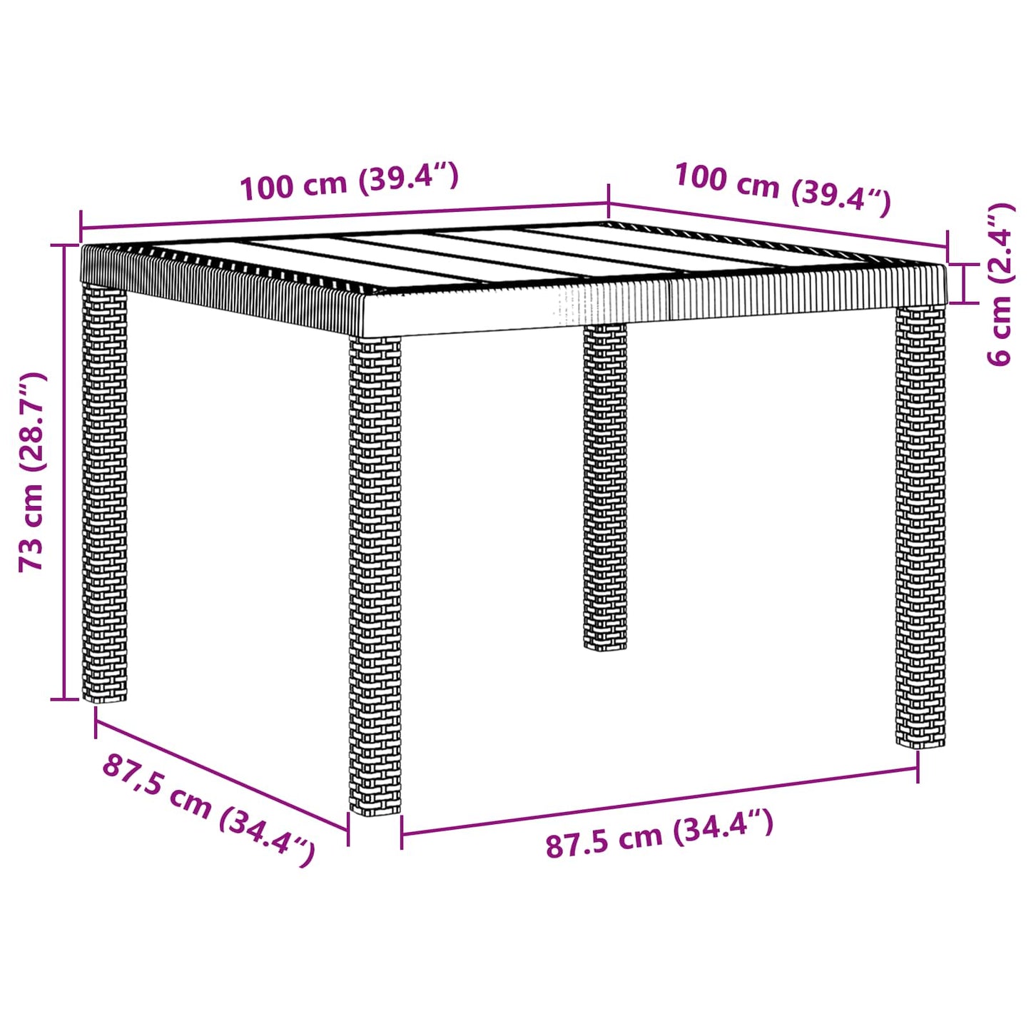 Garten Essgruppe 3 pcs Braun Polt Rattan