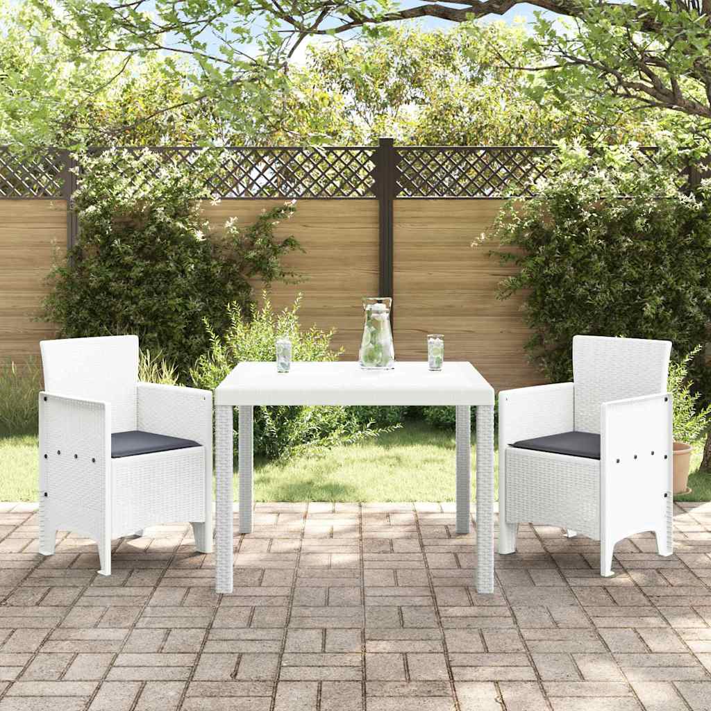 Garten Essgruppe 3 pcs Weiß Polt Rattan