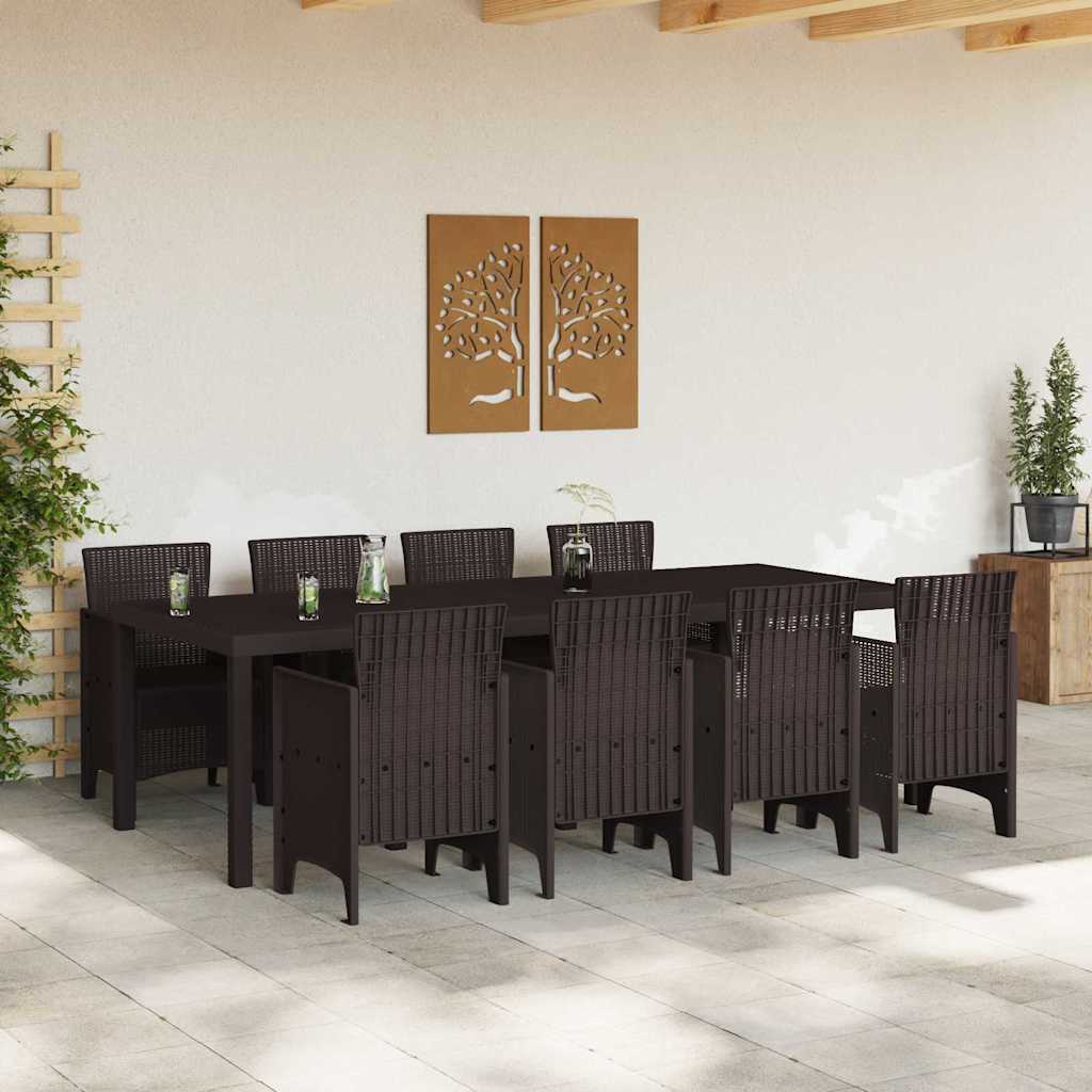 Garten Essgruppe 9 pcs Braun Polt Rattan