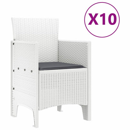 Garten Essgruppe 11 pcs Weiß Poly Rattan und Aluminium