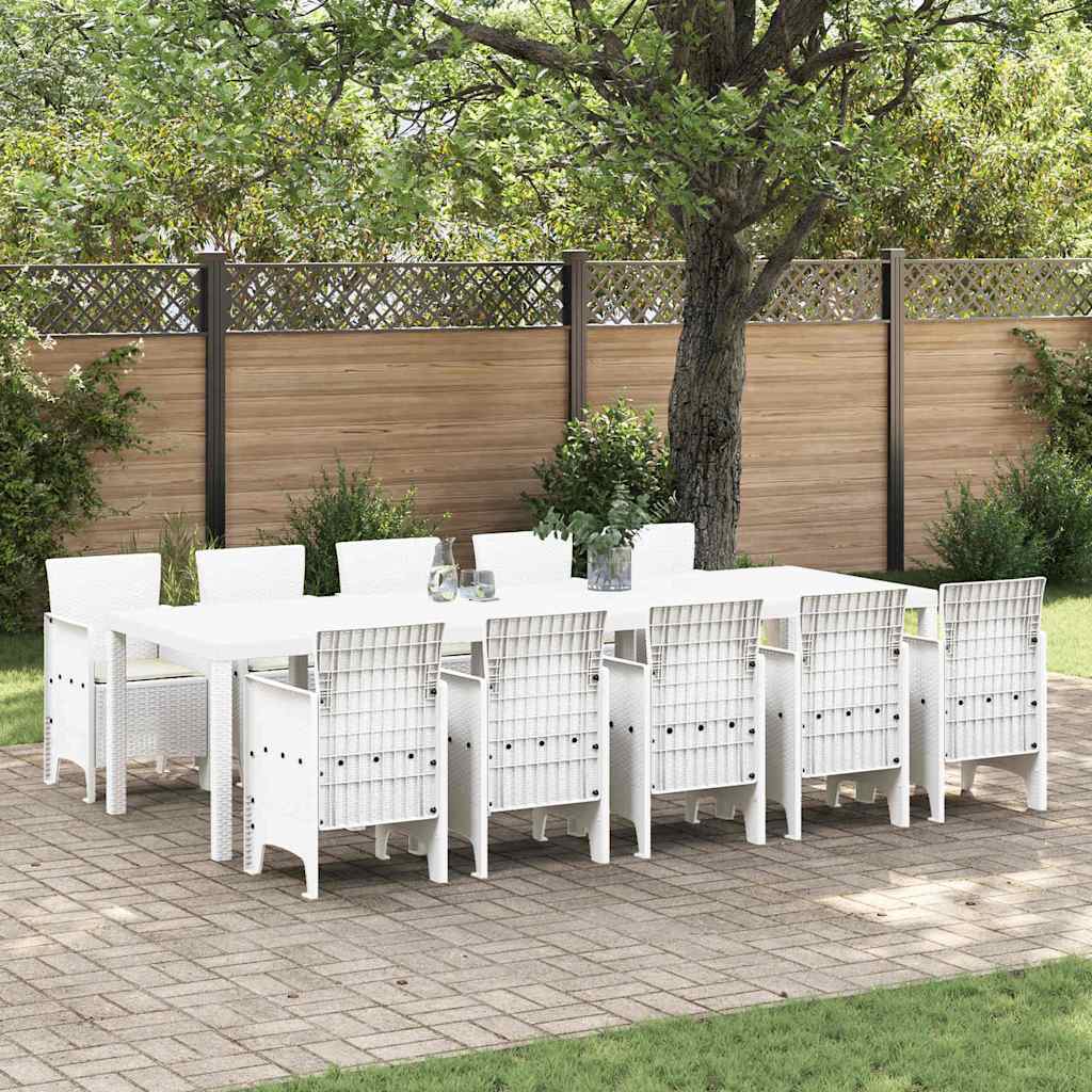 Garten Essgruppe mit Kissen 11 pcs Weiß Poly-Rattan und Stahl