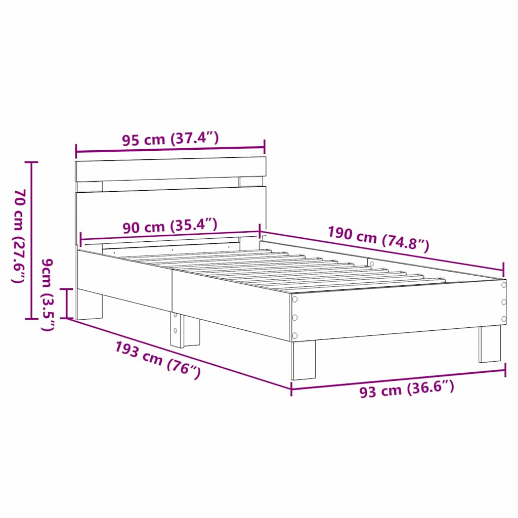 Bettgestell Artisan-Eiche 90 x 190 cm Holzwerkstoff