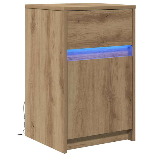 LED Nachttisch Eiche handwerklich 38 x 34 x 61 cm Holzwerkstoff