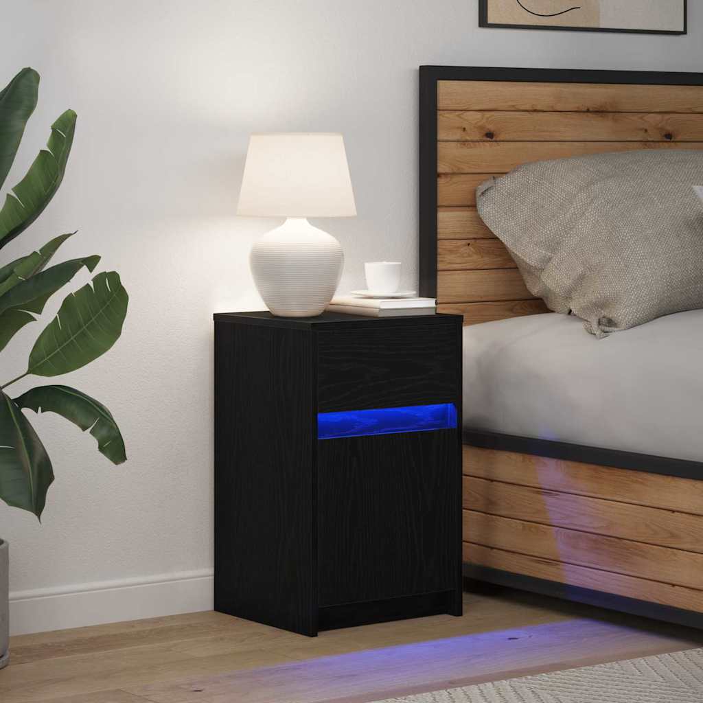 LED Nachttisch Schwarz Eichen-Optik 38 x 34 x 61 cm