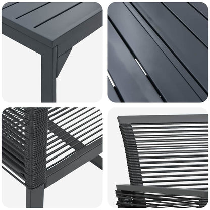 Garten Essgruppe 7 pcs Schwarz Stahl und Poly-Rattan
