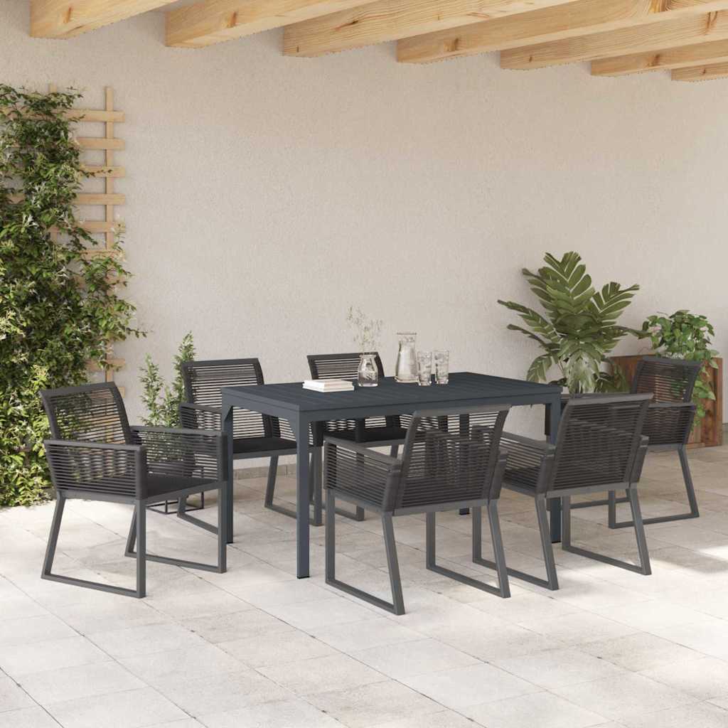 Garten Essgruppe 7 pcs Schwarz Stahl und Poly-Rattan