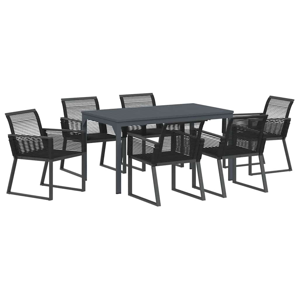 Garten Essgruppe 7 pcs Schwarz Stahl und Poly-Rattan