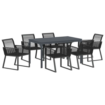 Garten Essgruppe 7 pcs Schwarz Stahl und Poly-Rattan