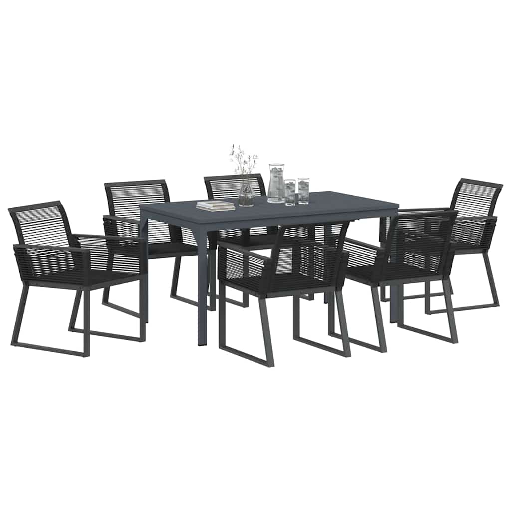 Garten Essgruppe 7 pcs Schwarz Stahl und Poly-Rattan