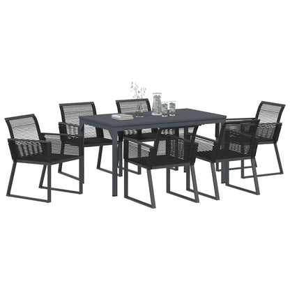 Garten Essgruppe 7 pcs Schwarz Stahl und Poly-Rattan