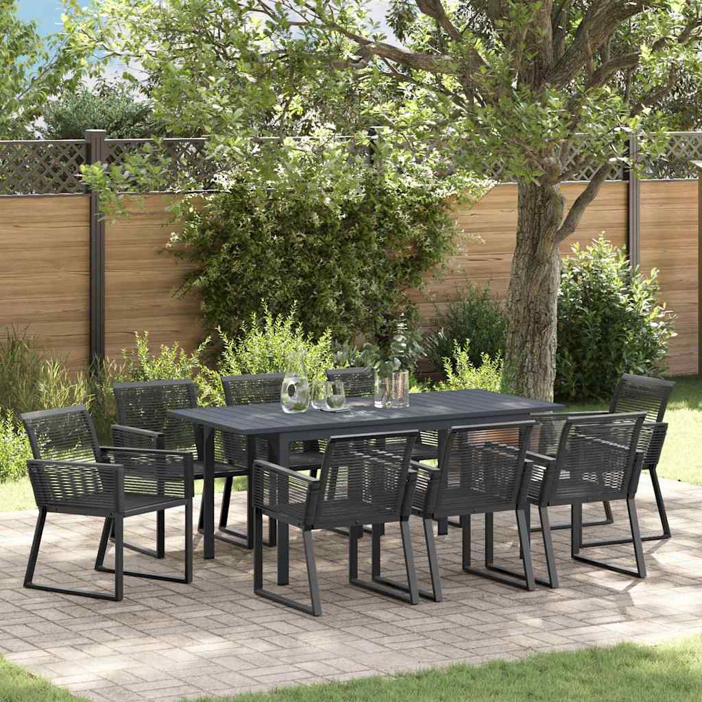Garten Essgruppe 9 pcs Schwarz Stahl und Poly-Rattan
