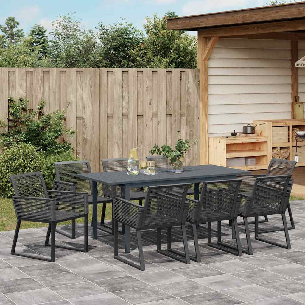 Garten Essgruppe 9 pcs Schwarz Stahl und Poly-Rattan