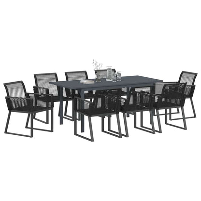 Garten Essgruppe 9 pcs Schwarz Stahl und Poly-Rattan