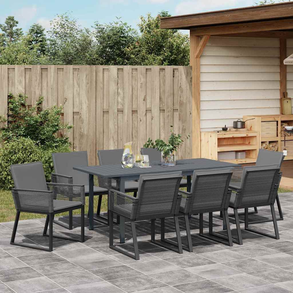 Garten Essgruppe 9 pcs Anthrazit Stahl und Poly-Rattan