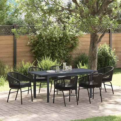 Garten Essgruppe 7 pcs Schwarz Poly Rattan