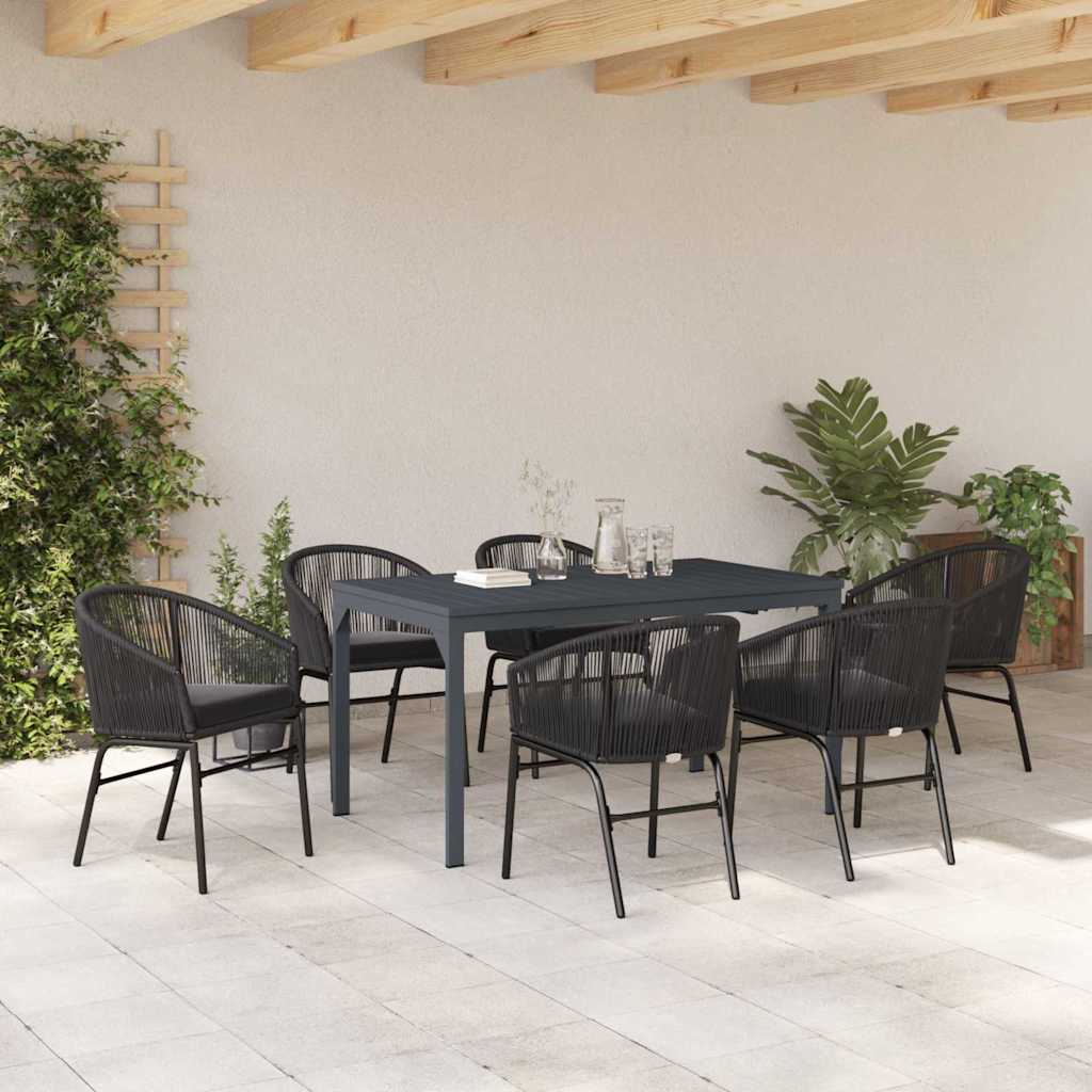 Garten Essgruppe 7 pcs Schwarz Poly Rattan