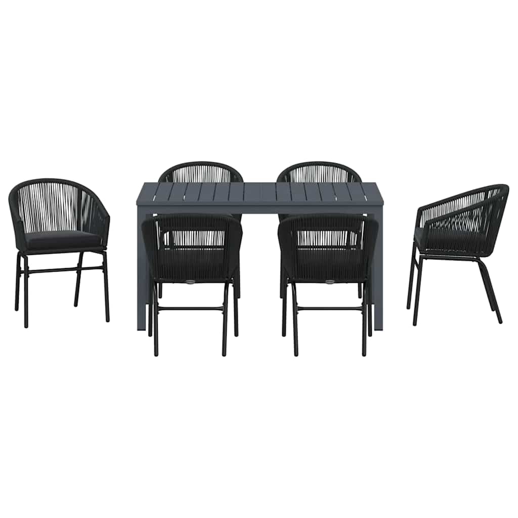 Garten Essgruppe 7 pcs Schwarz Poly Rattan