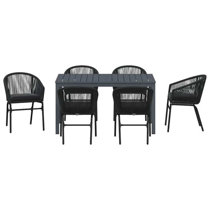 Garten Essgruppe 7 pcs Schwarz Poly Rattan