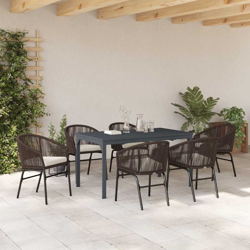 Garten Essgruppe 7 pcs Braun Poly Rattan