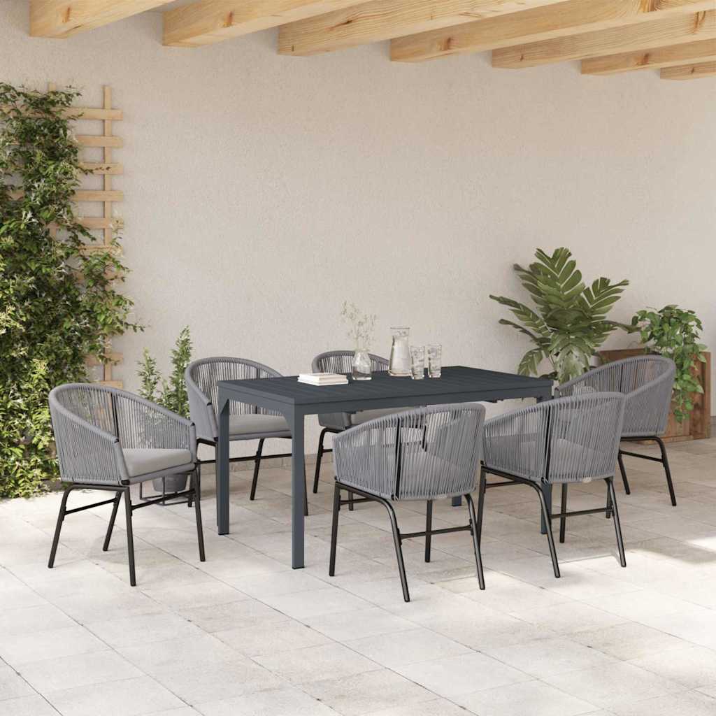 Garten Essgruppe 7 pcs Grau Poly Rattan