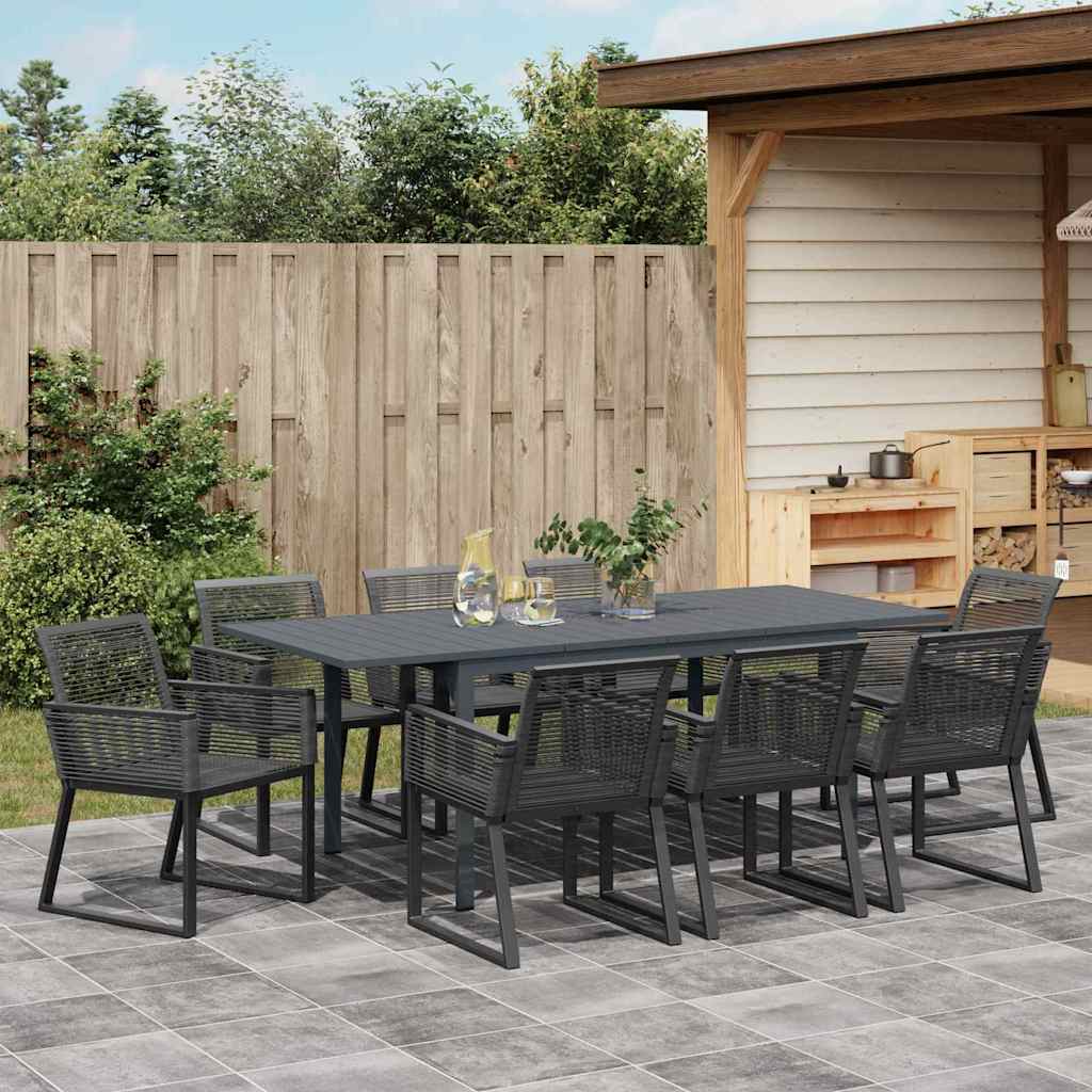 Garten Essgruppe 9 pcs Schwarz Poly Rattan