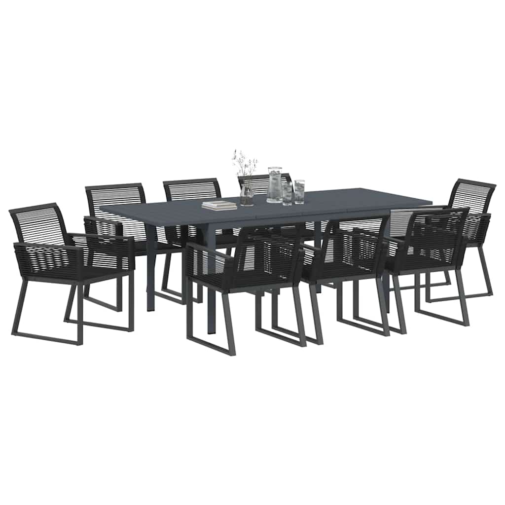 Garten Essgruppe 9 pcs Schwarz Poly Rattan