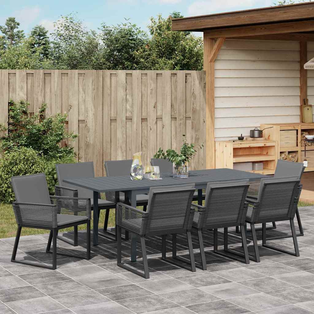 Garten Essgruppe 9 pcs Schwarz Poly Rattan