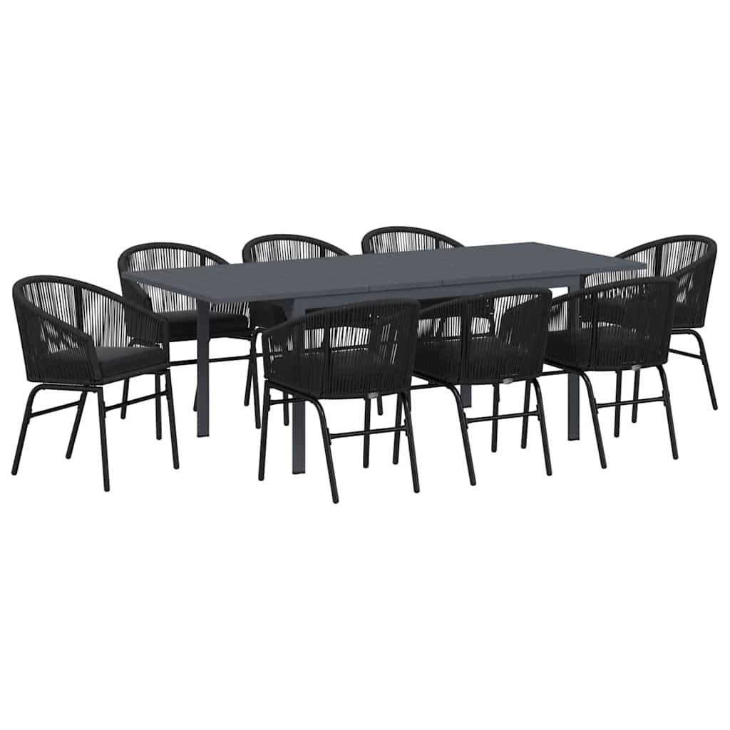 Garten Essgruppe 9 pcs Schwarz Poly Rattan