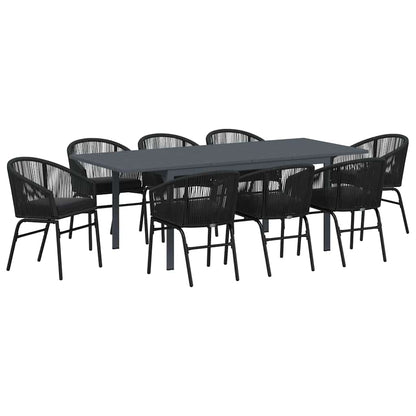 Garten Essgruppe 9 pcs Schwarz Poly Rattan