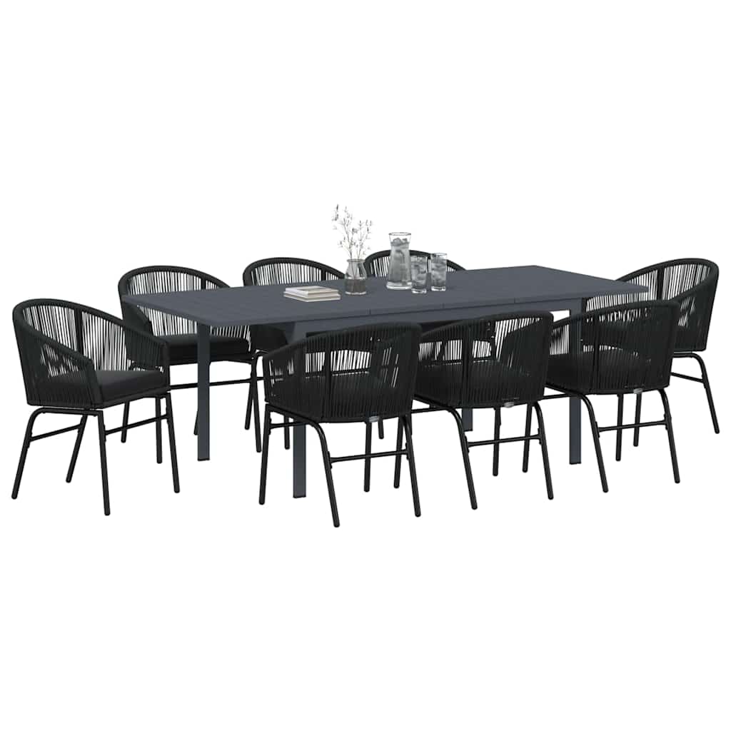 Garten Essgruppe 9 pcs Schwarz Poly Rattan