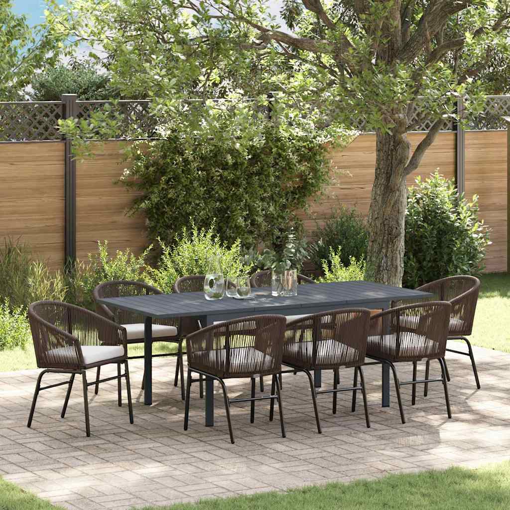 Garten Essgruppe 9 pcs Braun Poly Rattan