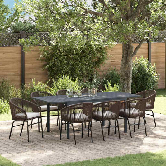 Garten Essgruppe 9 pcs Braun Poly Rattan