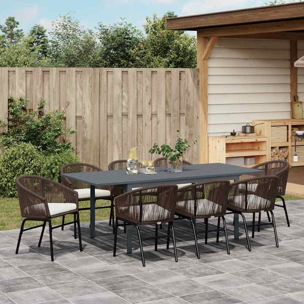 Garten Essgruppe 9 pcs Braun Poly Rattan