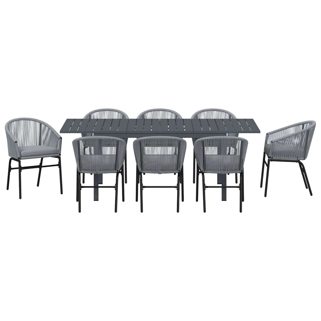 Garten Essgruppe 9 pcs Grau Poly Rattan