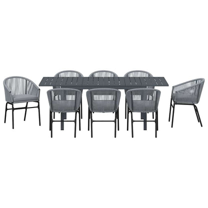 Garten Essgruppe 9 pcs Grau Poly Rattan