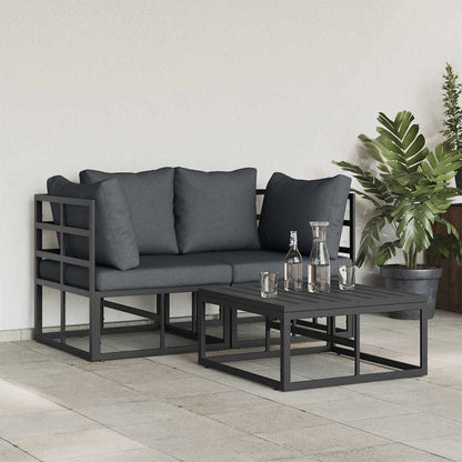 Garten-Sofa-Set mit Kissen 3 pcs Schwarz Aluminium