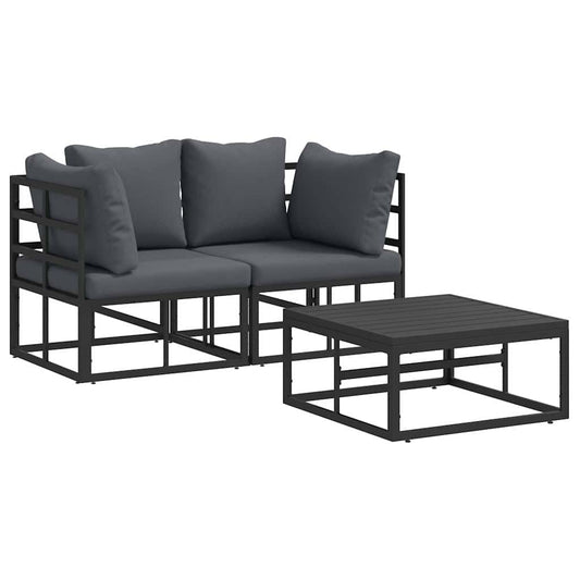 Garten-Sofa-Set mit Kissen 3 pcs Schwarz Aluminium